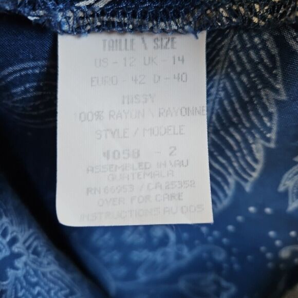 Nipon Studio Women's Sz 12  Blue white Paisley Floral Vest Blouse button tunic - Picture 6 of 9